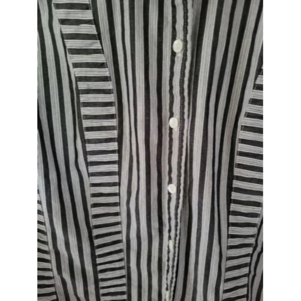 Liz Claiborne Size 10 Button Up Blouse Striped Long Sleeve Shirt Blouse Patched - Picture 4 of 8